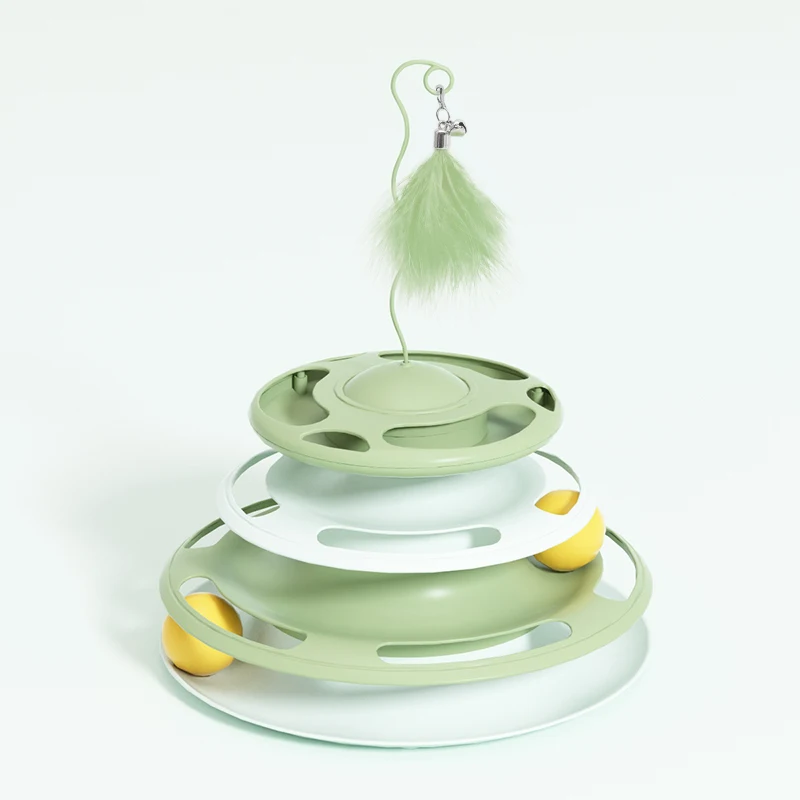Pet Leaking Food Turntable 3 Levels Cats Toy Tower Interactive Cat Intelligence Training Amusement Teaser Stick
