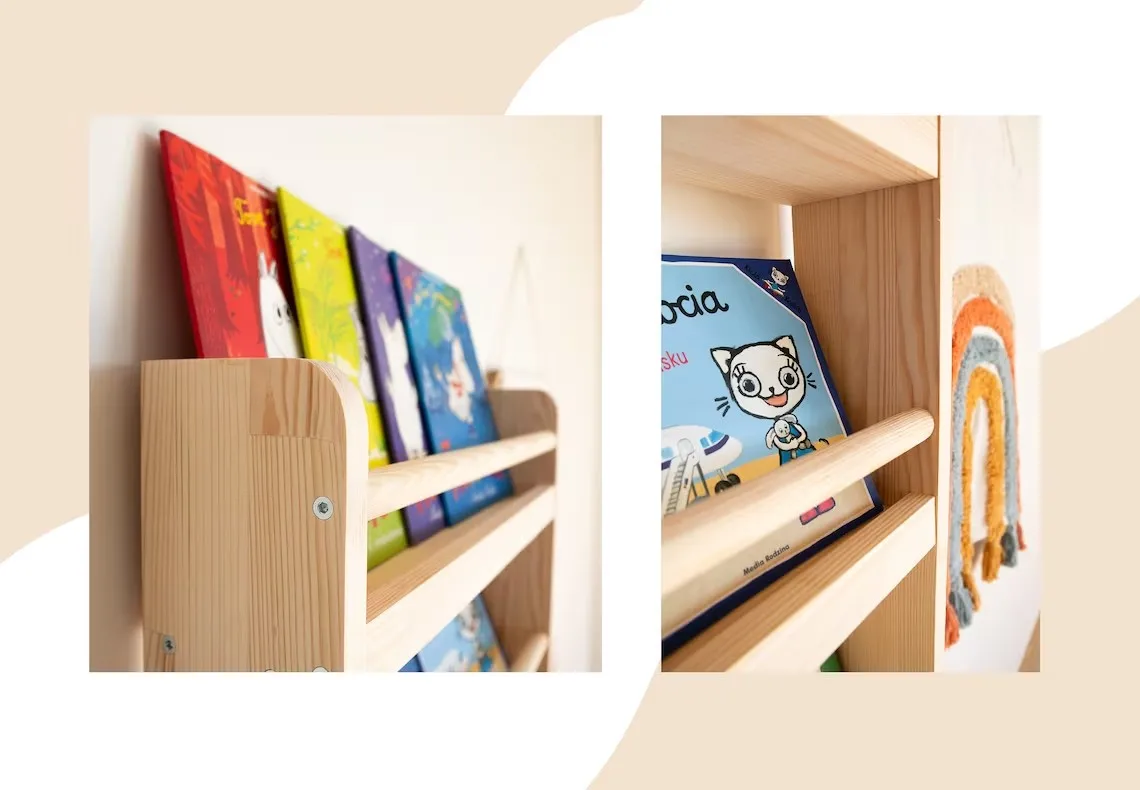 Kindergarten wooden book shelf book storage display stand book holder