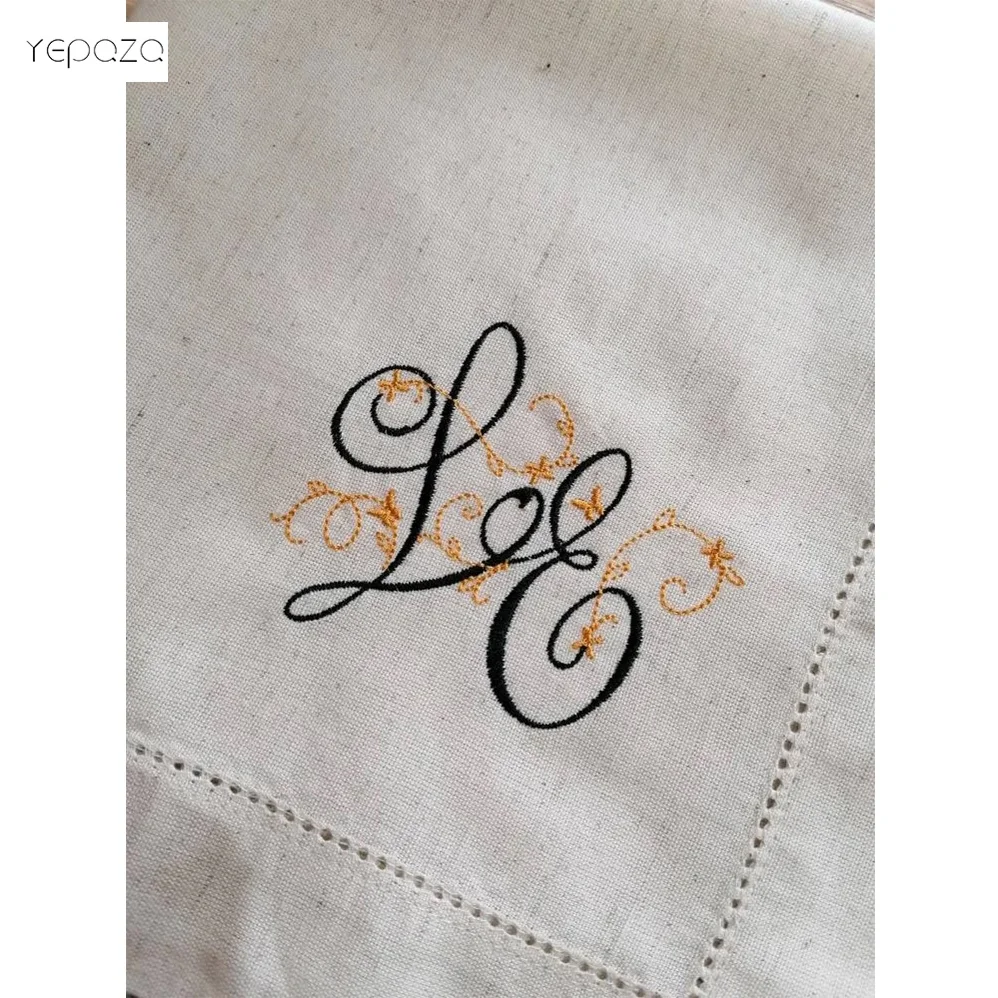 Factory price best selling custom Monogrammed design embroidery white cotton hemstitched cocktail napkin for promotion