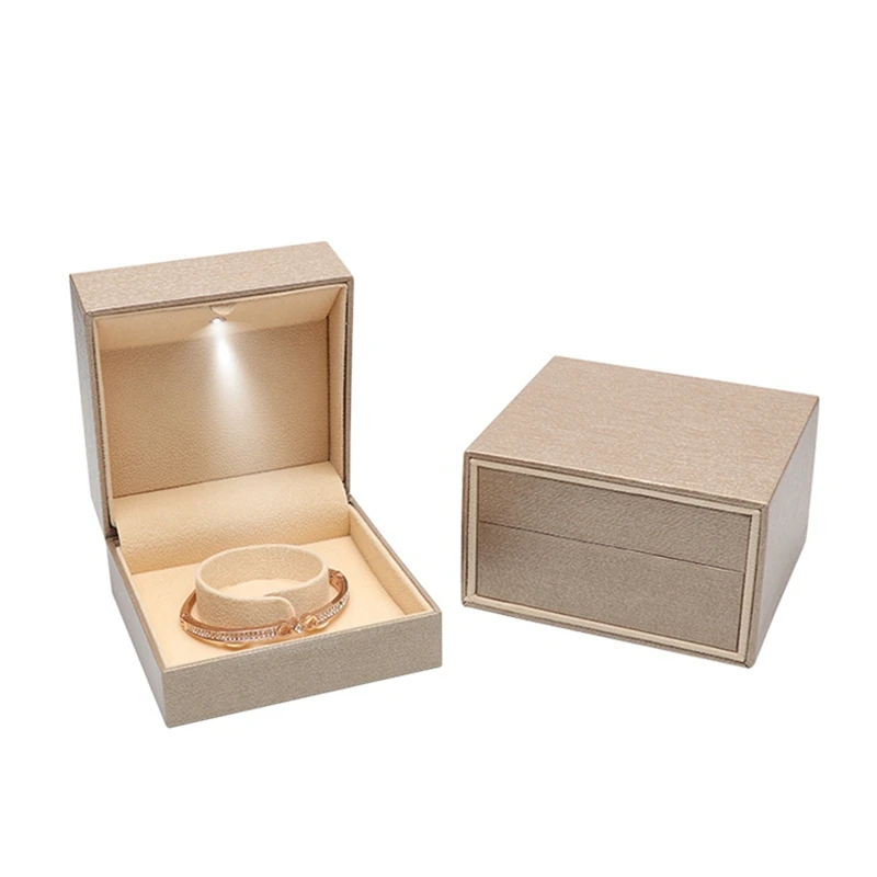 Luxury OEM Store Jewelry Ring Gift Box Packaging Small Custom LOGO Light LED Slide Jewelry Boxes