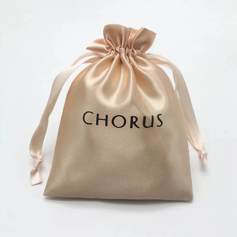 Custom Printed Small Silk Drawstring Bags Silk Bags For Hair Extensions Silk Hair Bags