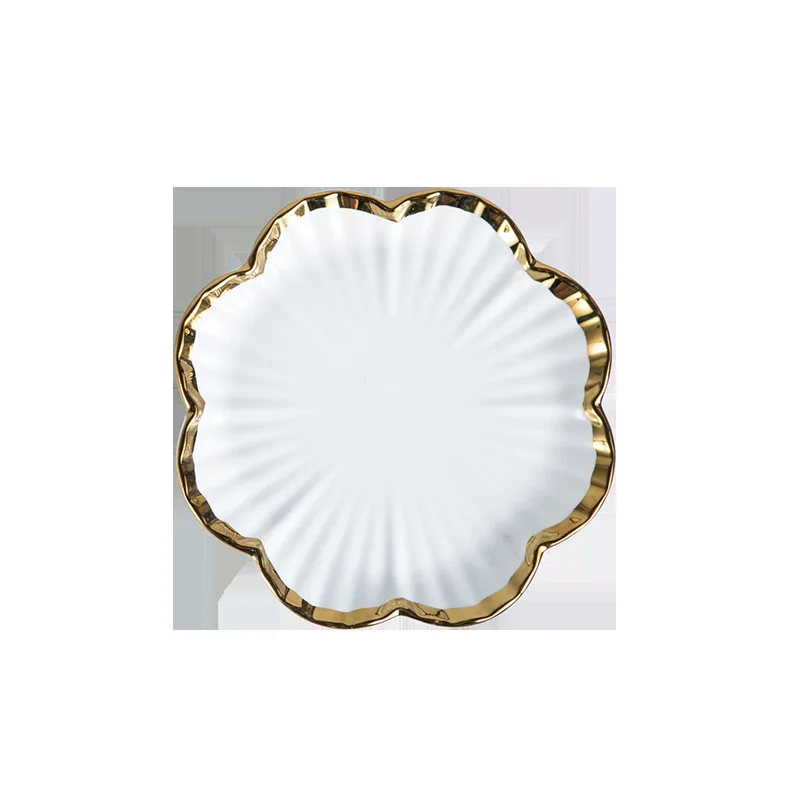 Wholesale European style gold-plated ceramic tableware western dessert plate Germany dinnerware porcelain wedding plates sets