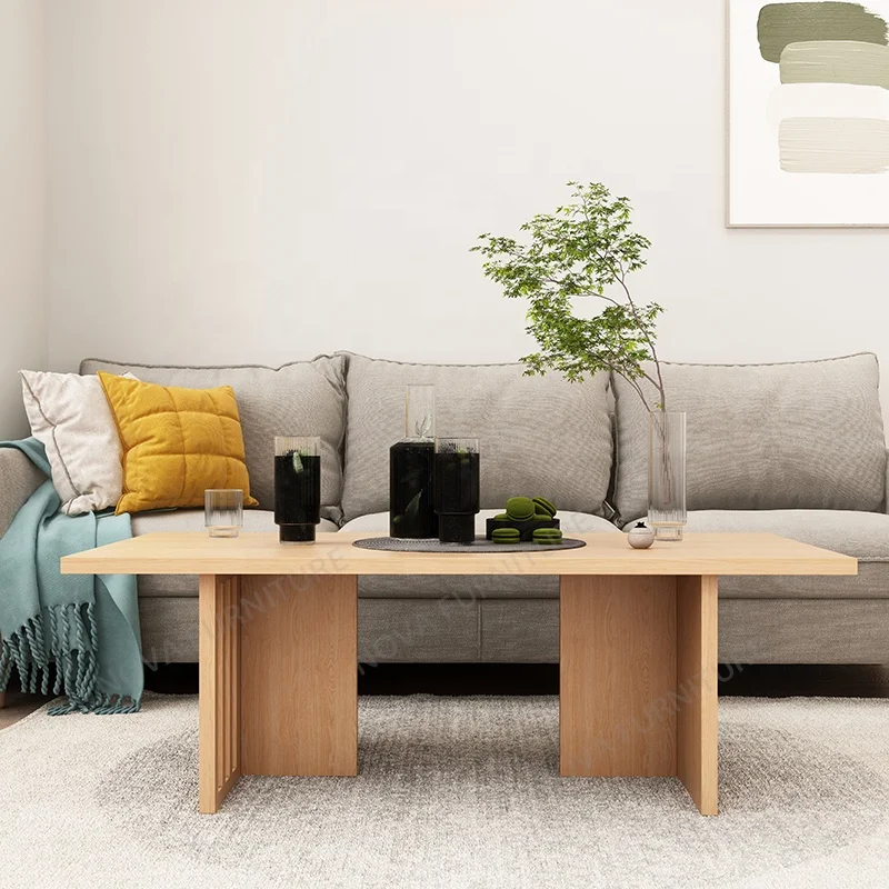 NOVA Sitting Room Furniture Tea Table Rectangular Oak Veneer Coffee Table With Wooden Wide Solid Legs