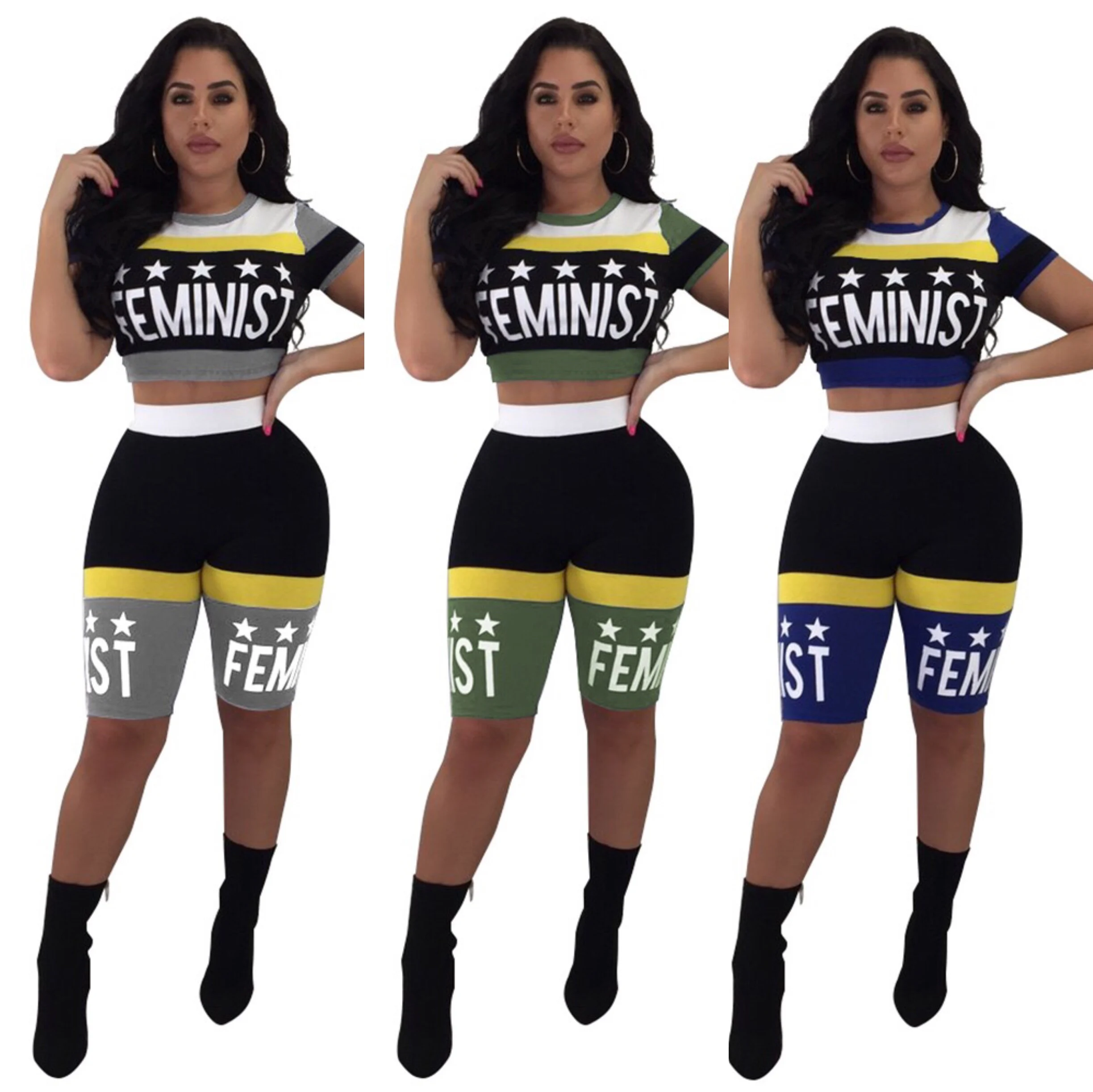 
BBYM8249 Fashion casual plus size women sportswear 2-piece set stitching printed fitness wear set high elastic yoga set 