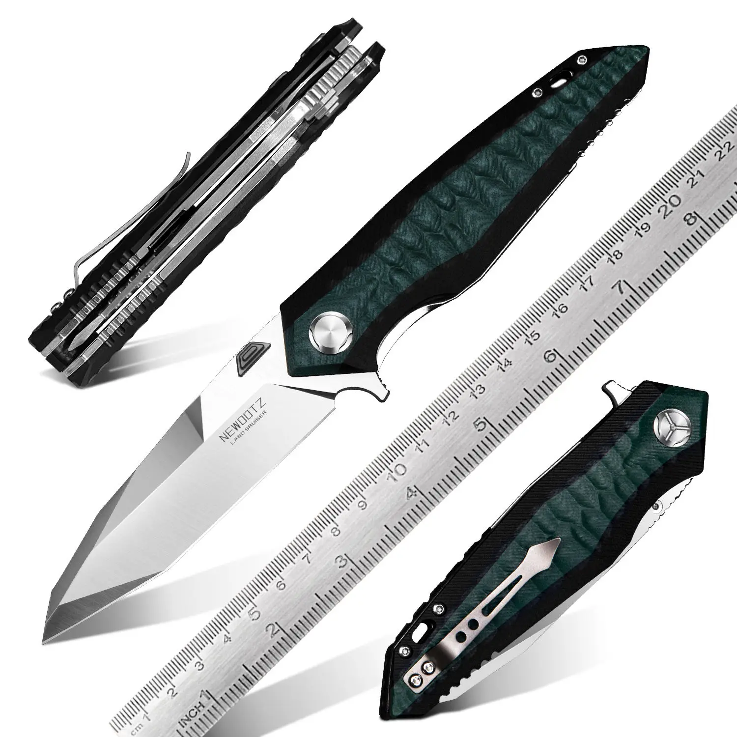 Land Cruise 2024 New Knife D2 Steel Blade Edc Pocket Folding Knife with Black Inlay Green G10 Handle