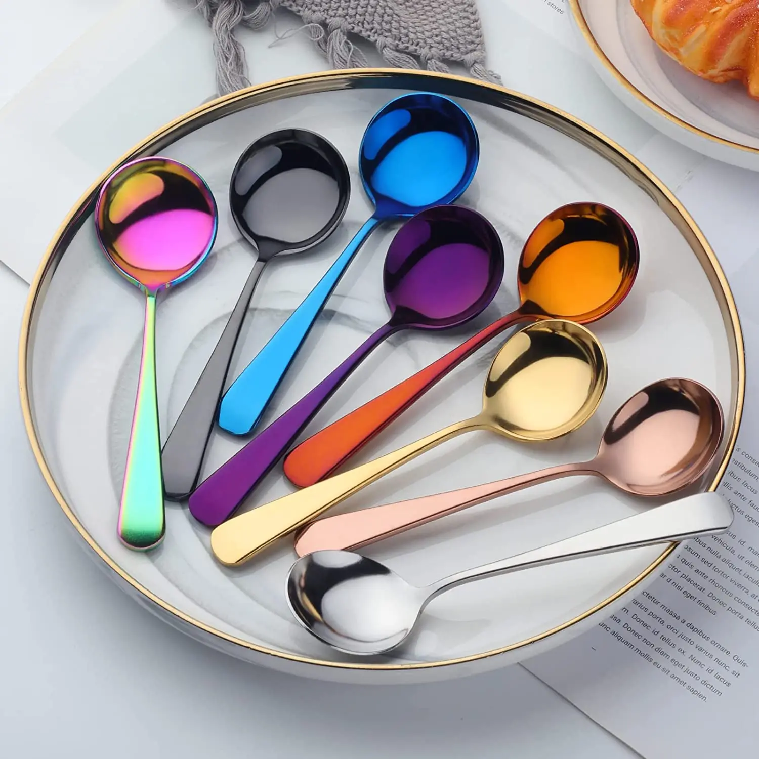 Silverware Dinner Bouillon Round Spoon Wholesale Stainless Steel Alpha Round Soup Spoons