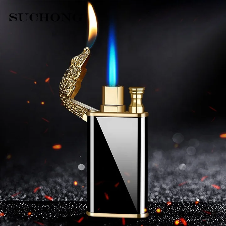 Custom King Elderflame Classic Luxury Torch Jet Cigarette Double FlameDragon Croc Lighter