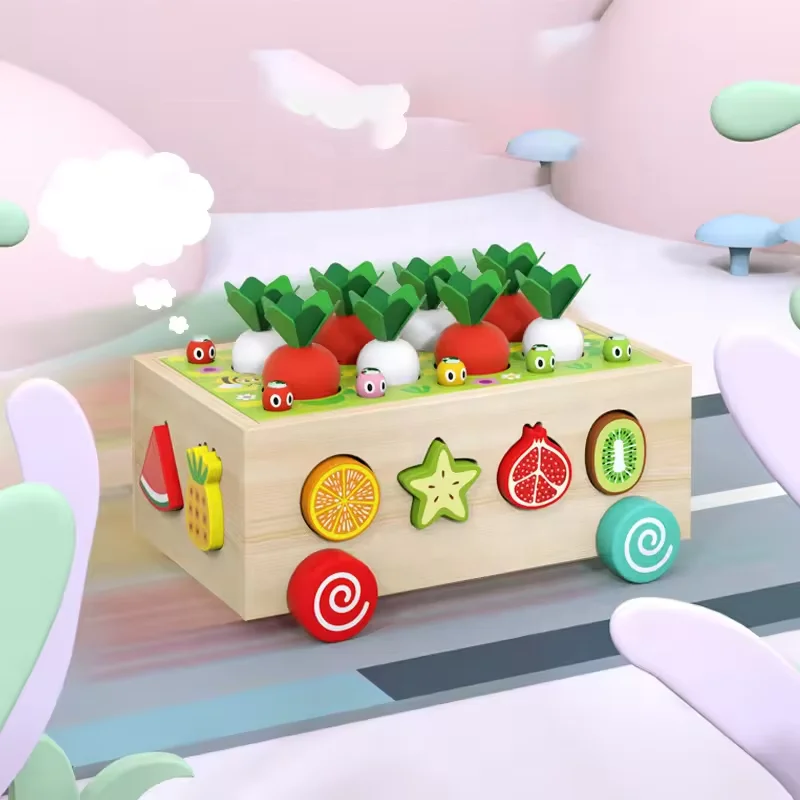 Best Selling Magnetic Fishing Wooden Radish Fruit Cart Toy Shape Matching Blocks Montessori Educational Toys For Children