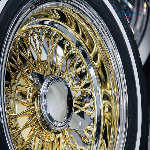 Kelun Brand 13x7 Rev 100 Straight Lace Spokes Gold Steel Chrome Wire Wheel Luxury Car Wheels Passenger Cars 2 Year 4 Pieces
