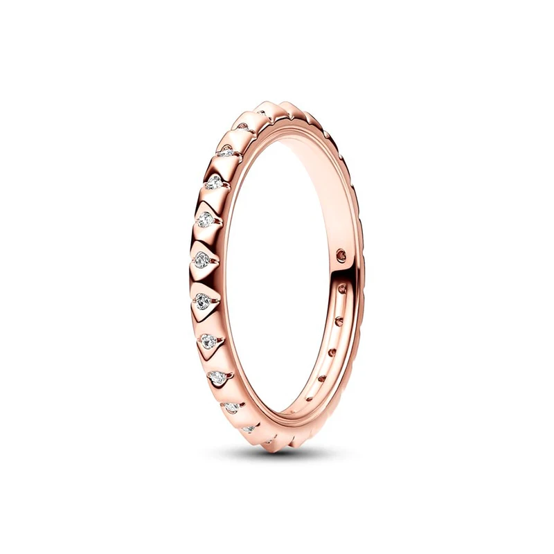 925 Sterling Silver Alternating Sparkling Band ME Pyramids Bowknot Timeless Pave Double-row Rose Gold Rings Original Pan Jewelry