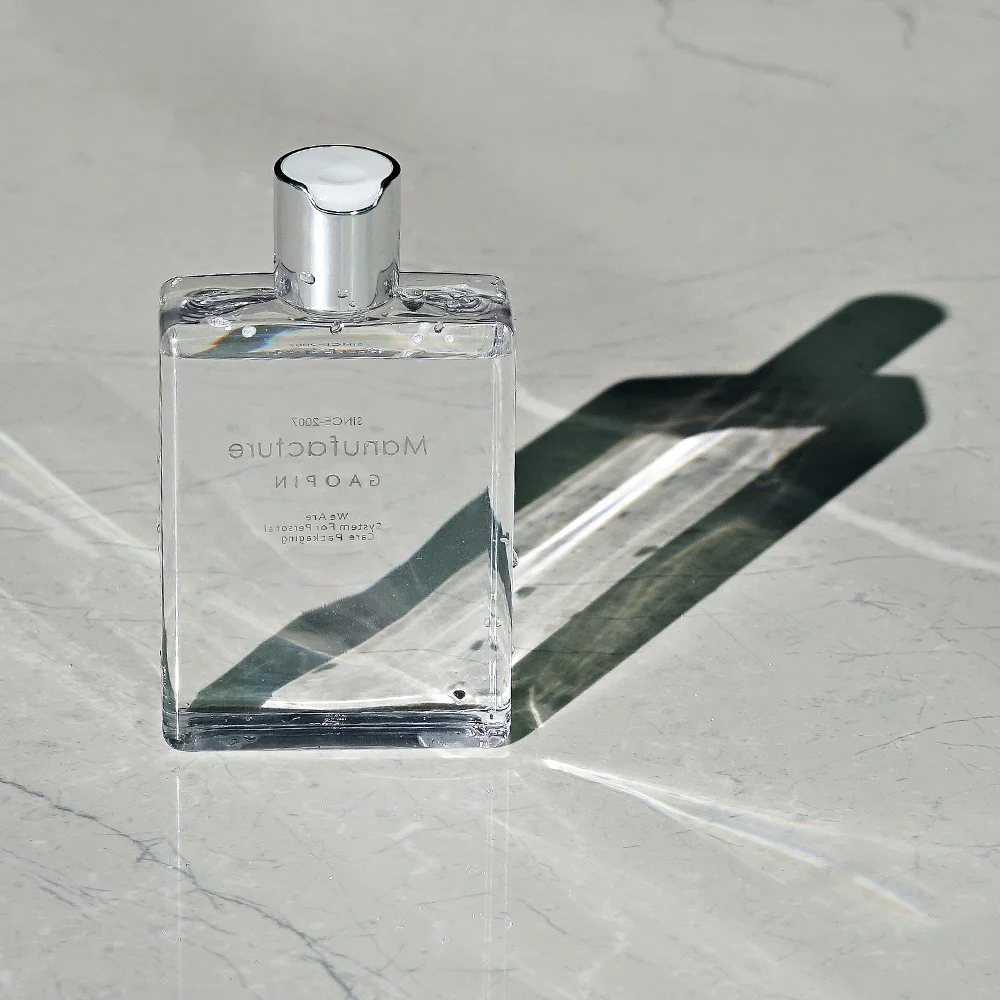 250ml Plastic Shampoo Bottles Sliver Disc Caps Body Shower gel Oil PETG Refillable Transparent Bottles