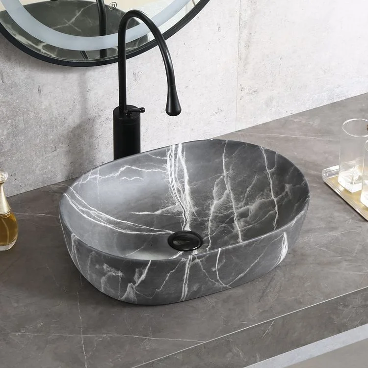 HY8015 D78 Sanitary ware marble look counter top Bathroom Vanity Vessel Sinks Ceramic Wash Basin
