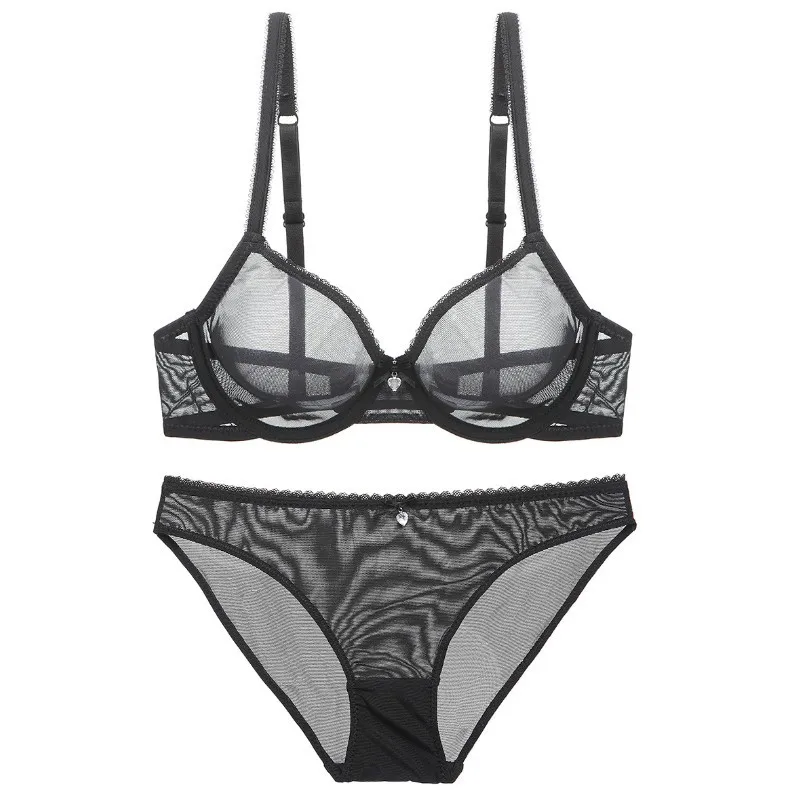 
European style cotton 90% Slim and transparent mesh woman bra underwear sets and panties 