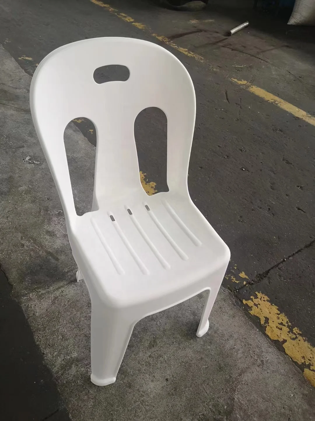 White Plastic Stackable Armless Dining Chair For Sale