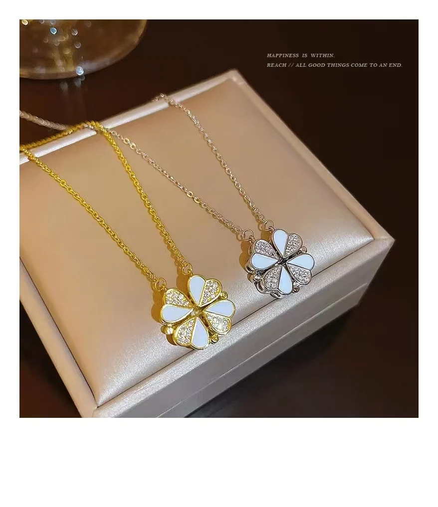 Fashion Jewelry Magnetic design four-leaf clover pendant Gold-plated stainless steel jewelry