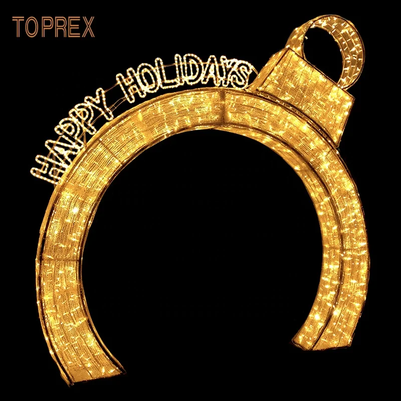 Happy holiday christmas new year event wedding decoration 3d golden acrylic art craft arch motif lights