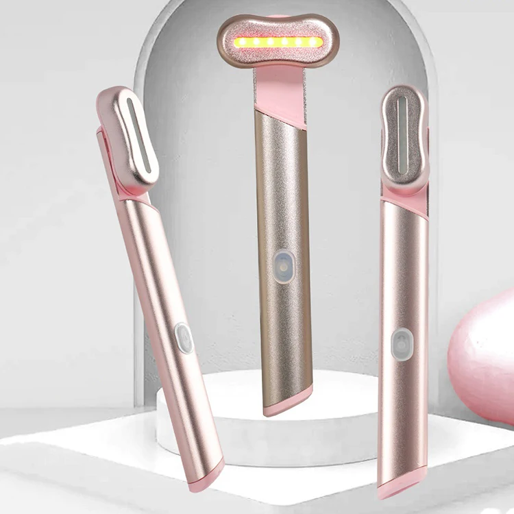 4 in 1 Led Facial Wand Red Led Light Therapy Wand Microcurrent Hot Compress Led Facial Skincare Wand