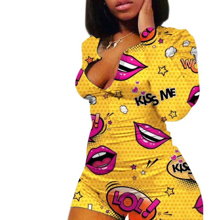 9046 Kiss Me Lovely Romper Sleepwear LOL Womens Onesie Pyjama Long Sleeve Onesie for Women