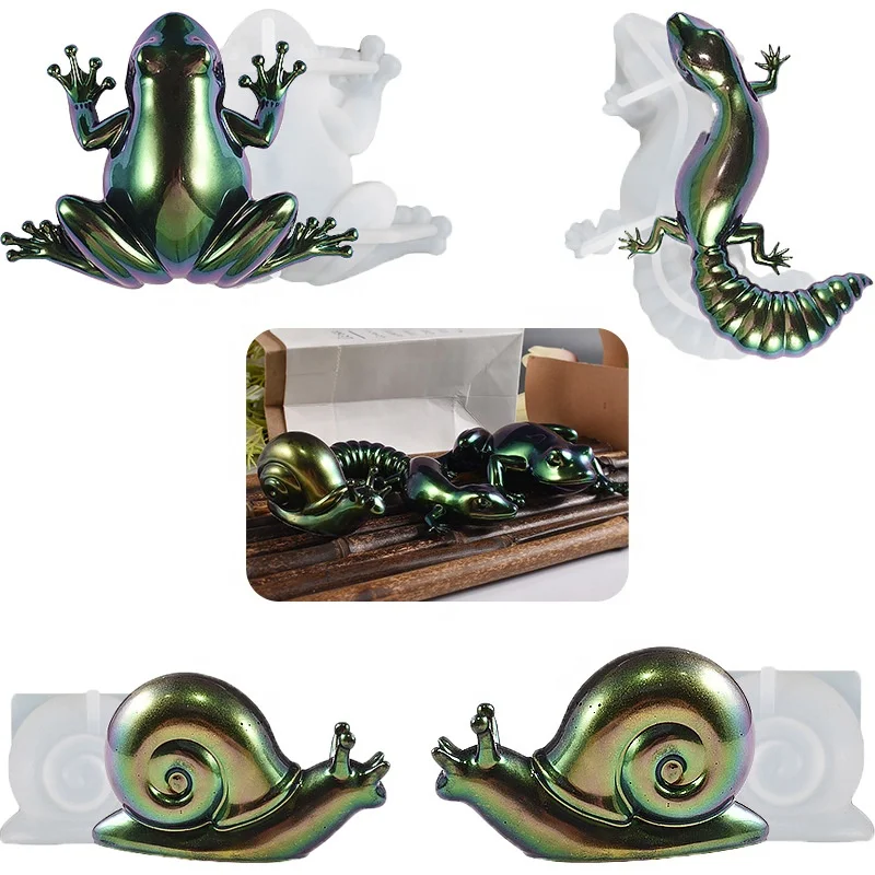 DM528 3D Easter Frogs Lizards Snails Shape Silicone Mold Epoxy Resin Animal Ornament Casting Mould