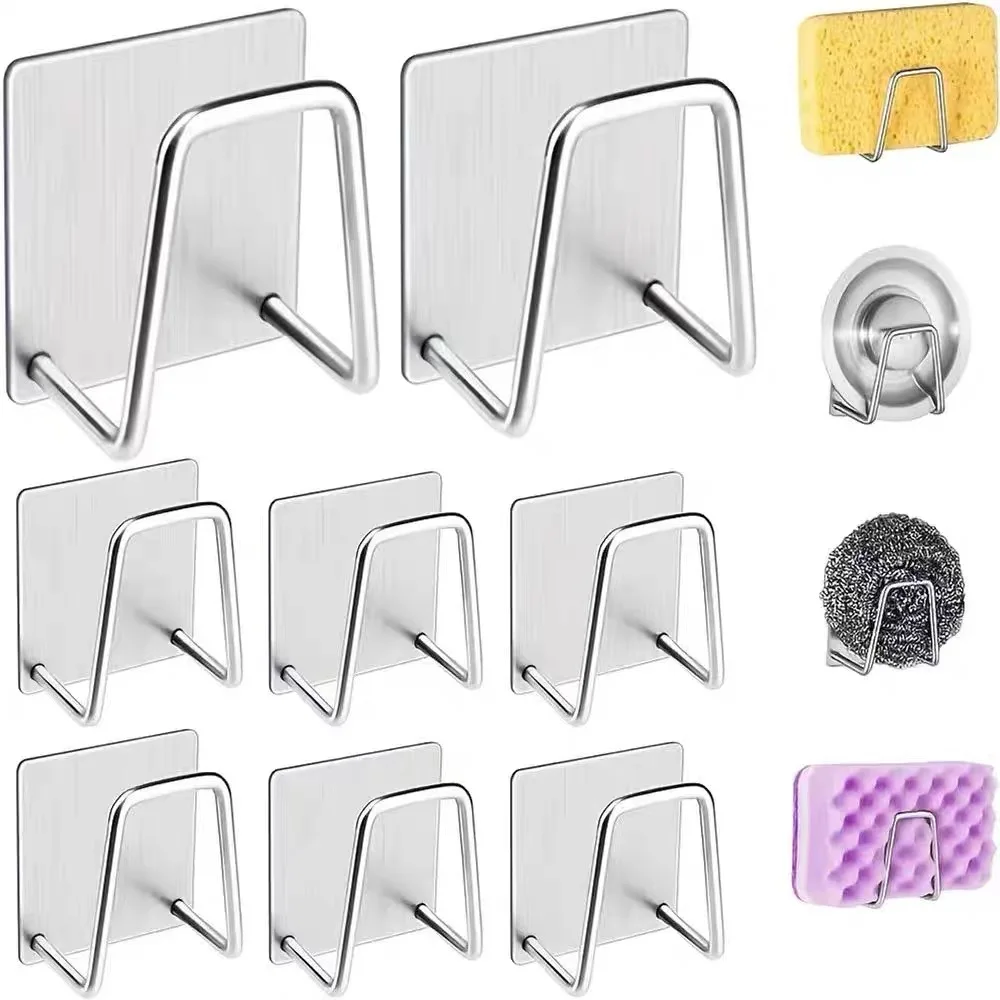 No-Drill Kitchen  Accessories  304 Stainless Steel Sponge Drain Rack Wire Ball Pot Cover Storage Wall-Mounted Utility Rack