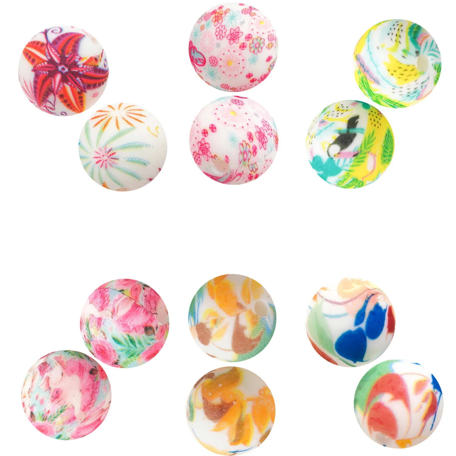 15mm Round Silicone Cartoon Necklace Lanyard Bead Loose Print Silicone Beads for Jewelry Diy Charms Pens