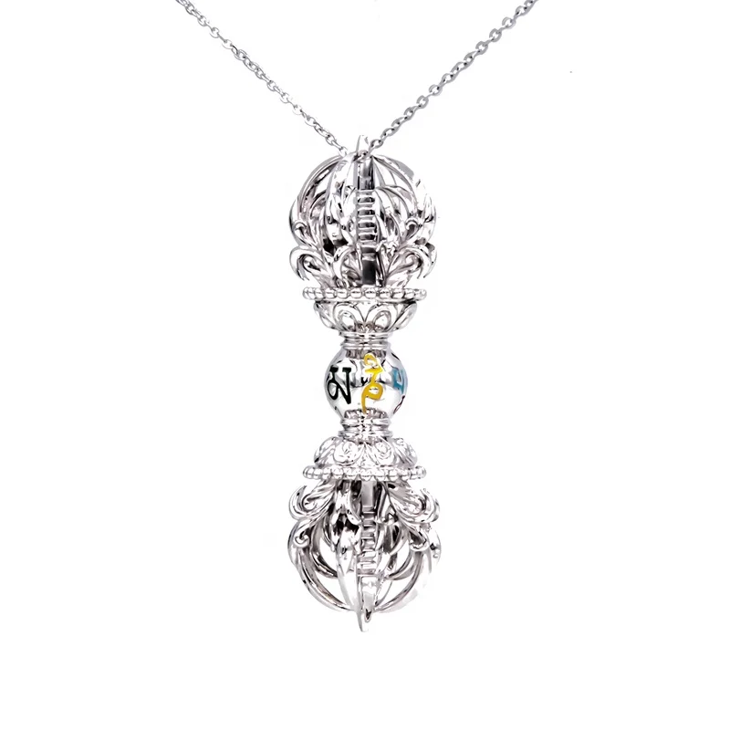 Tibetan Buddhism Luxury Sacred Vintage 925 Silver Enamel Buddha and Hinduism Vajry Pestle Pendant Necklace For Women Men Gift