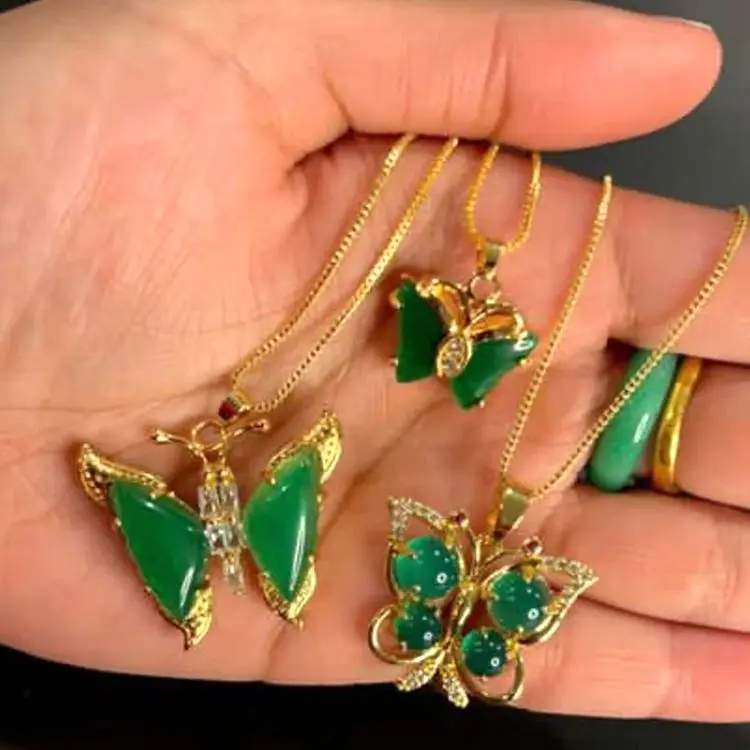 jialin jade jewelry set Wholesale women Charms series Natural Jade Stone butterfly ring butterfly necklace earrings
