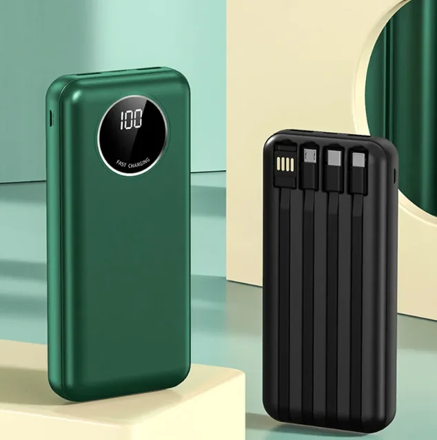 High capacity Led Digital Display 10000mAh Power Bank Cell Phone Charger Portable Built in 4 wire Cable 20000mah Power Bank