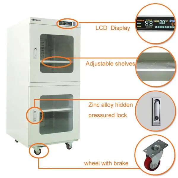 Сухой шкаф Электрический осушитель 480L подходит для объектива/камеры/оптического оборудования/IC образца/пленки/химического порошка