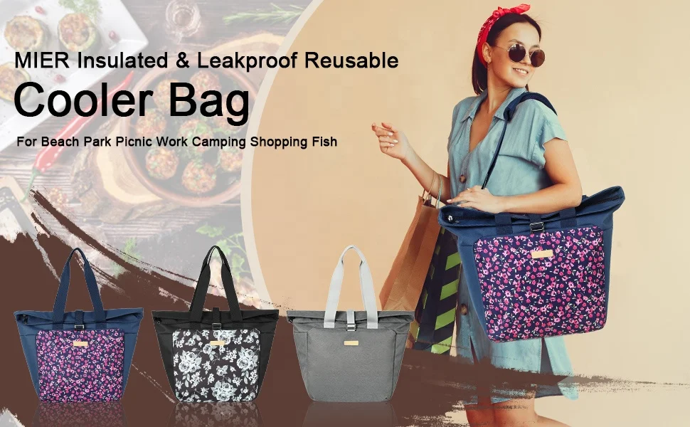 MIER Adult Cute Lunch Bag Tote with Shoulder Strap Insulated Leakproof Large Soft Cooler Bag for Work, Grocery Shopping, Picnic,
