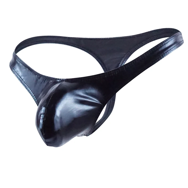 2020 Men Gay Thong Sexy  Underwear  Bare Buttocks Patent Leather Underpants Pouch Thong G-String  men Jockstrap