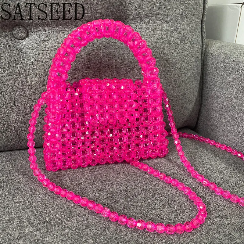 Long Chain Customized Green Bead Bag Hand-woven Celebrity Handbags Unique Design Ladies Party Bag Top-handle Purses and Handbags