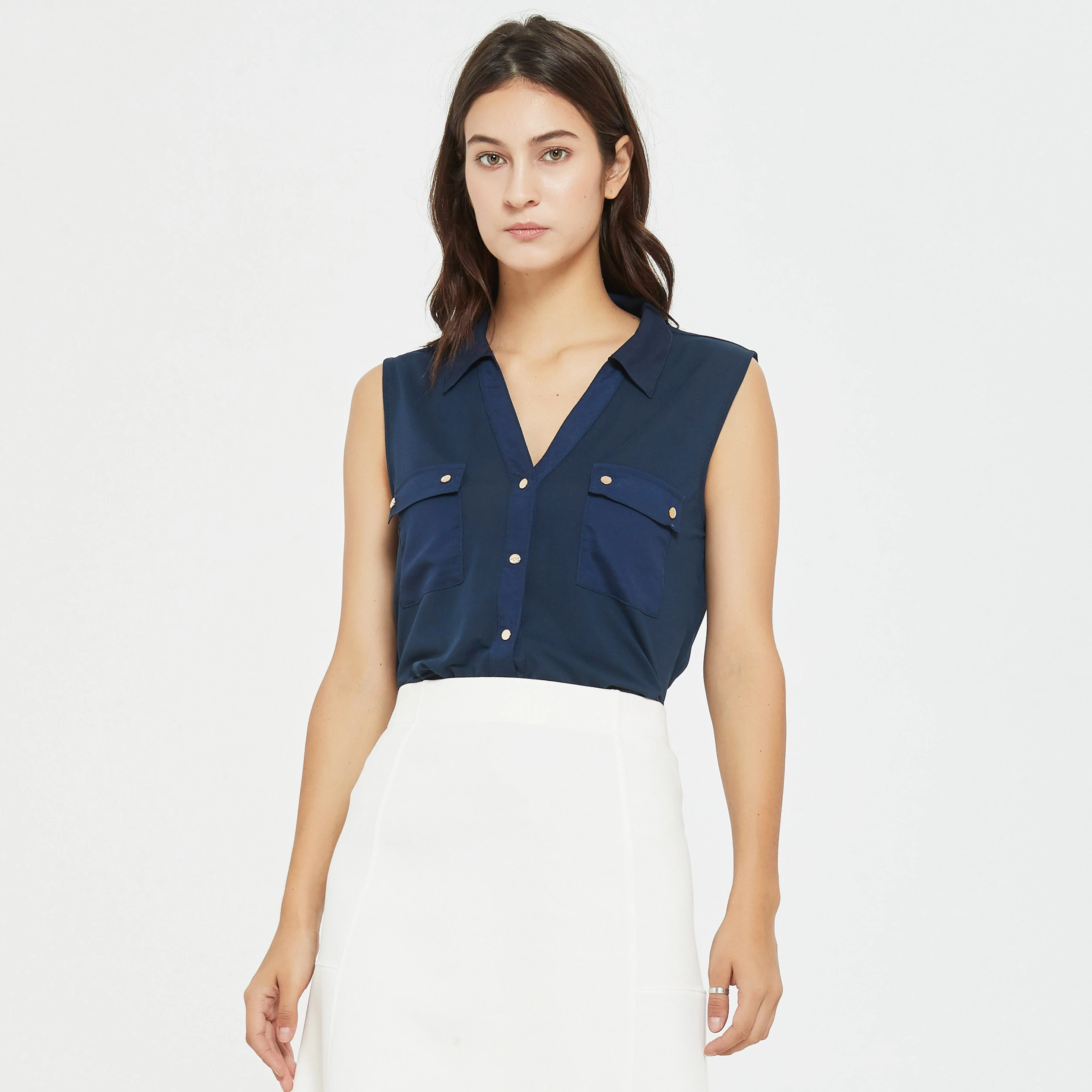 
sleeveless shirt women vest button placket womens woven tops tank top 