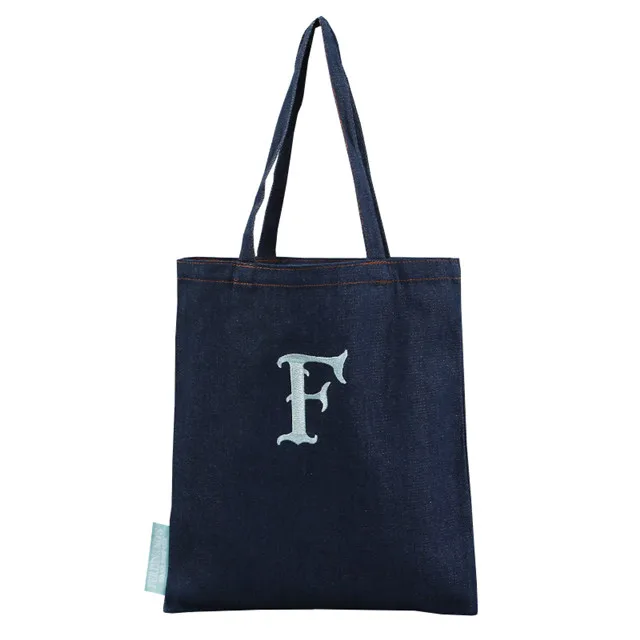 Wholesale Eco Friendly Custom Print Embroidery Logo Soft Washed Denim Handle Shopping Jean Tote Bag with Zipper
