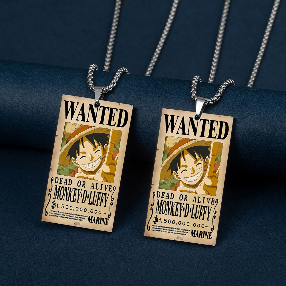 Men Jewelry Stainless Steel Dog Tags Necklace Joyas Acero Inoxidable One Piece Wanted Anime Pendant Necklace