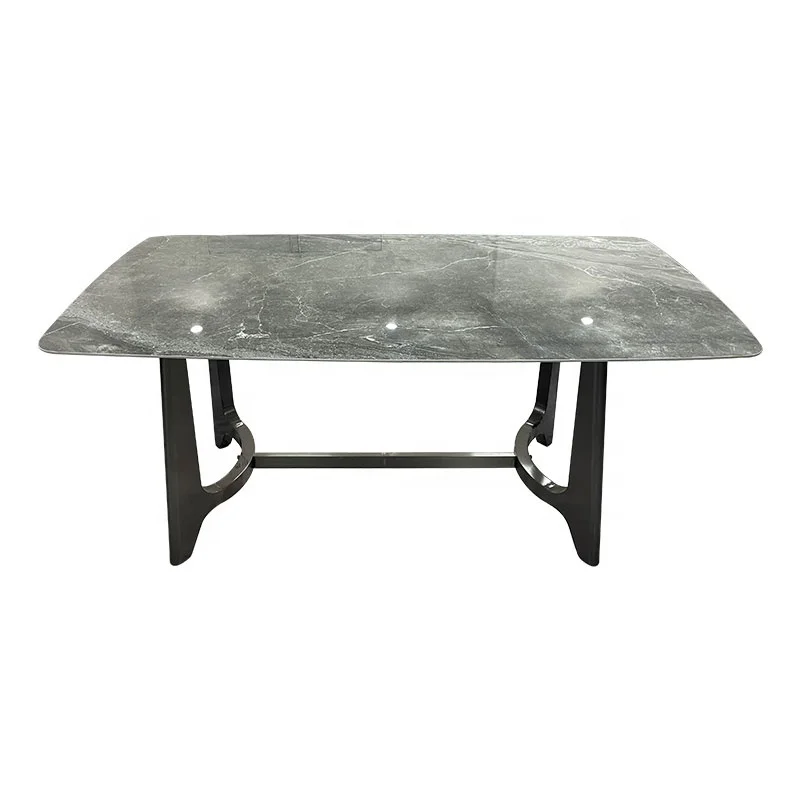 Factory Wholesale Contemporary Black Marble Tables and Chairs Gold Stainless Steel Leg Dining Table Frame Dining Room Furniture