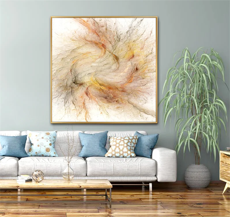 Handmade with Gold Foil Abstract Acrylic Painting Modern Artwork for Hotel Abstract Paintings and Wall Arts Canvas