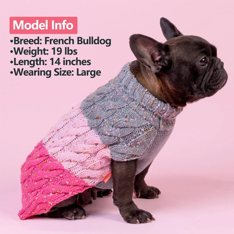 pink blue fashion Customized hand-knitted pet sweater Classic Cable Turtleneck Knit dog clothing