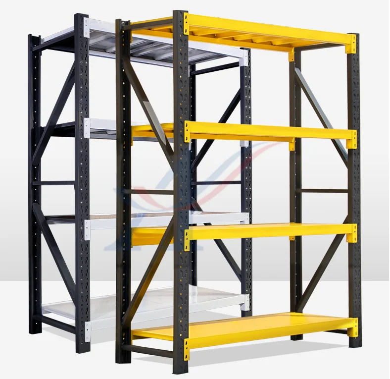 Custom Medium Duty Shelving 200 Kg layer Garage Black & yellow 4 Tier Warehouse Storage Metal Stacking Shelf Rack for Warehouse