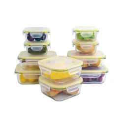 10 Piece Glassware Meal Prep Storage Bento Glass Lunch Bowl Box Glass Food Container Set with Airtight Lid
