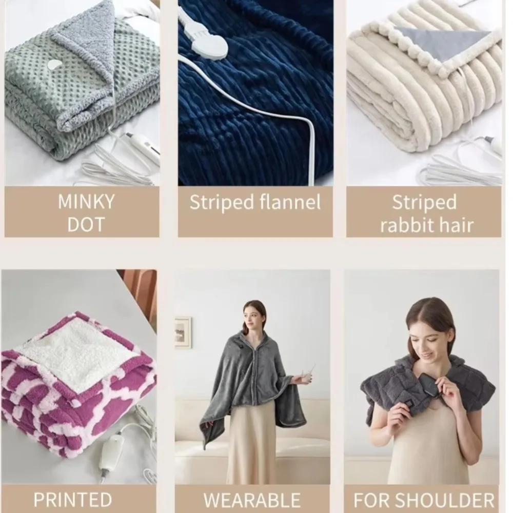 Fast Heating Tufted cold Flannel fleece Sherpa ElectricThrow Heating pad Heated Blanket with ETL Certification