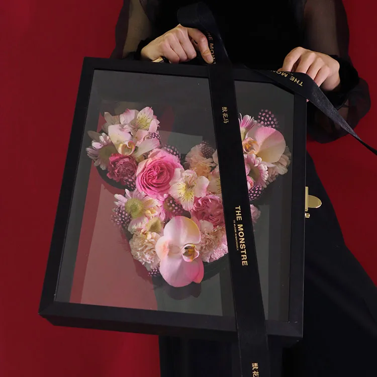 wholesale acrylic transparent with Mickey shape rose gift box portable flip flower box eternal  festive gift box