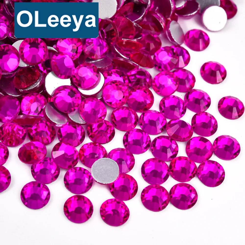Oleeya Factory Wholesale 12 Same Cut  Lt.Rose Color Glass Non Hot fix Rhinestone Flat Back Rhinestones For Phone Case Chain DIY