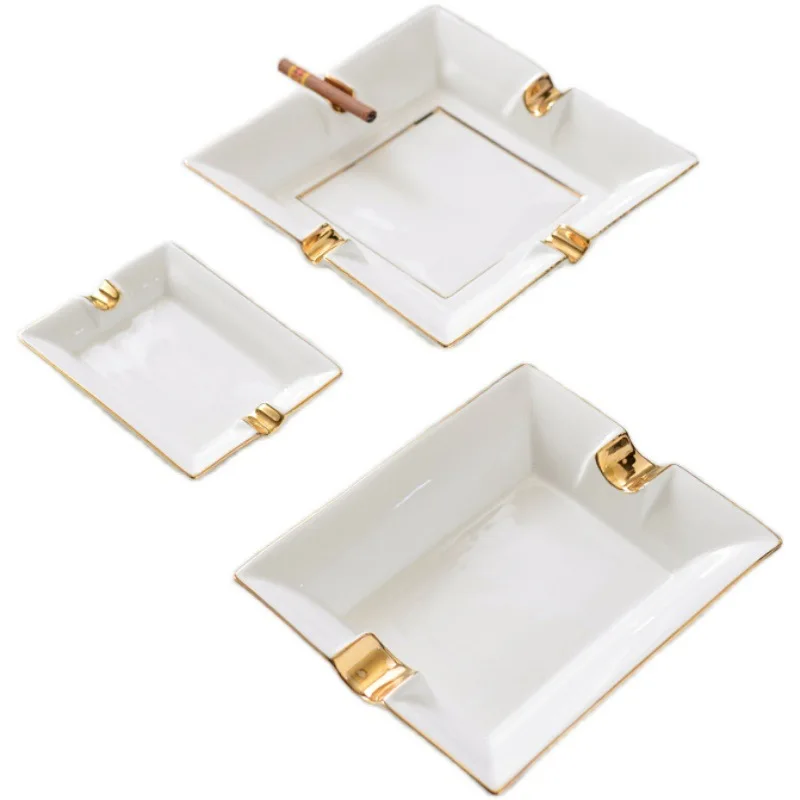 Модная керамическая сигарная пепельница с золотой каймой, портативная креативная сигарная пепельница для дома