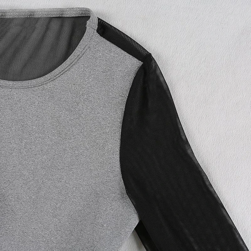 Women Sportswear Long Sleeve Shirt Mesh Crop Top Yoga Pants 2 Piece Sweatsuit Girl Gym Set