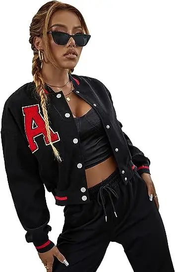 free design normzl gym fitness sets Women Casual Baseball Jacket Colorblock Button Crop Bomber Jacket mens clothing sports wear