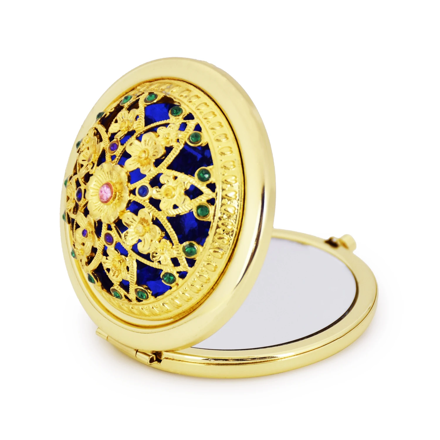 BSCI Custom Logo Double Size Cosmetic Mirrors Foldable Zinc Alloy Pocket Mirror Making Up Mirrors  Makeup Gift