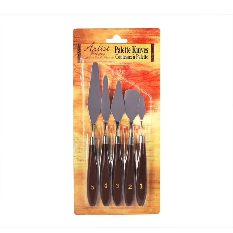 Amazon Hot Sale stainless steel color palette scraper  oil painting knife 5 piece set