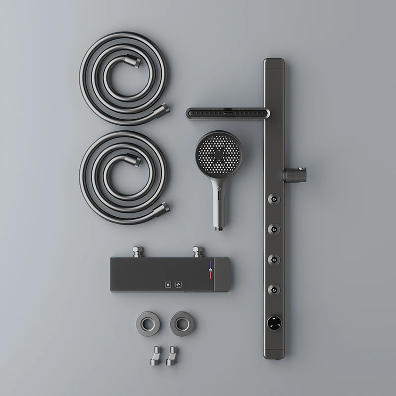 Multifunctional Brass Thermostatic Shower Set Push Button Digital LED Light Mixer with Rain Soft Spray Patterns Bathroom Faucet