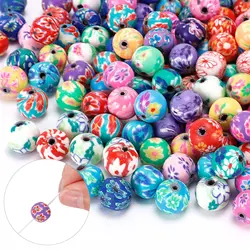 10mm Colorful Round Polymer Clay Beads Assorted Pattern Loose Beads Handmade Clay Beads For Bracelet Making Kit